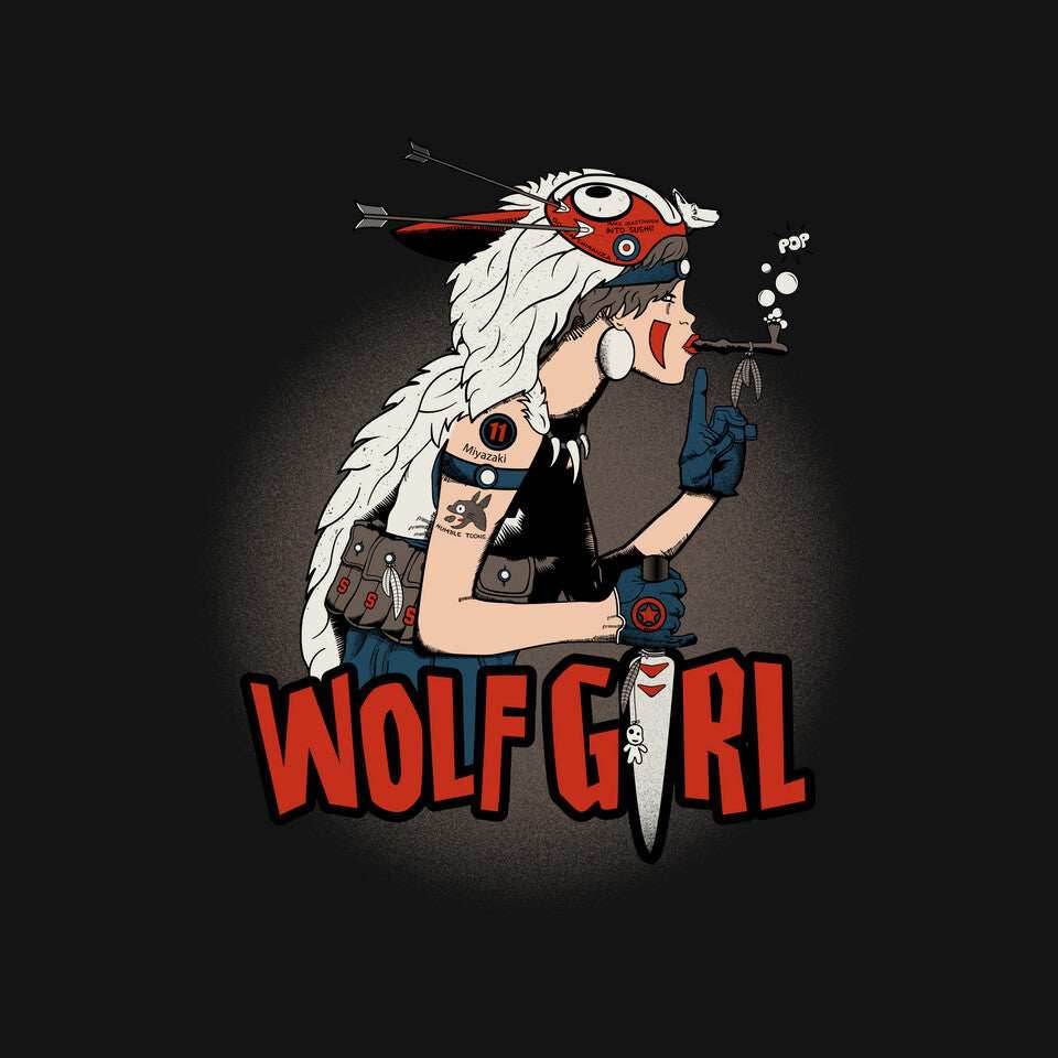 Wolf Girl - None / Black / 16x16
