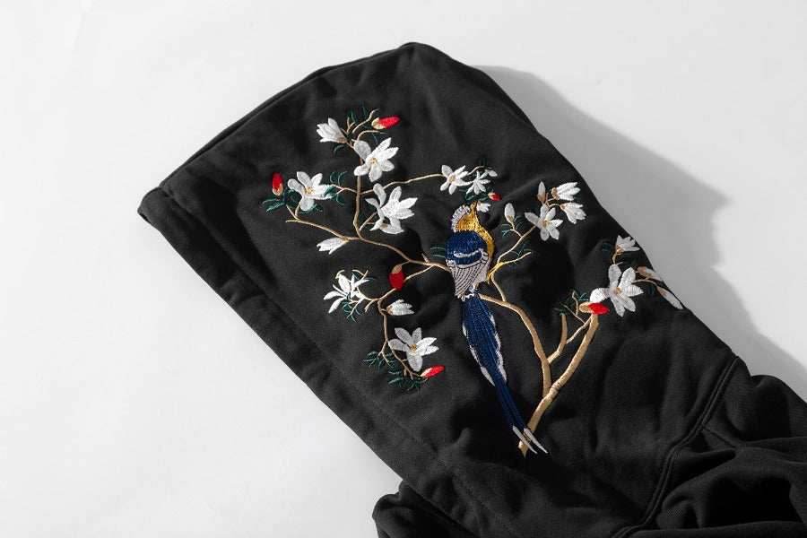 KH9083 Flowers Embroidery Hoodie - Black / S