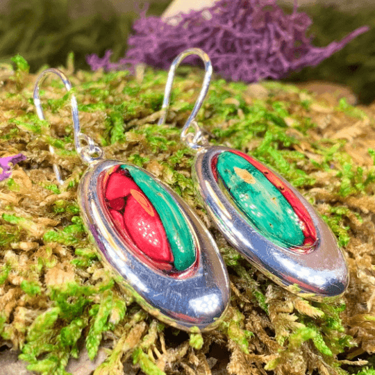 Heathergems Celtic Teardrop Earrings - Red/Green