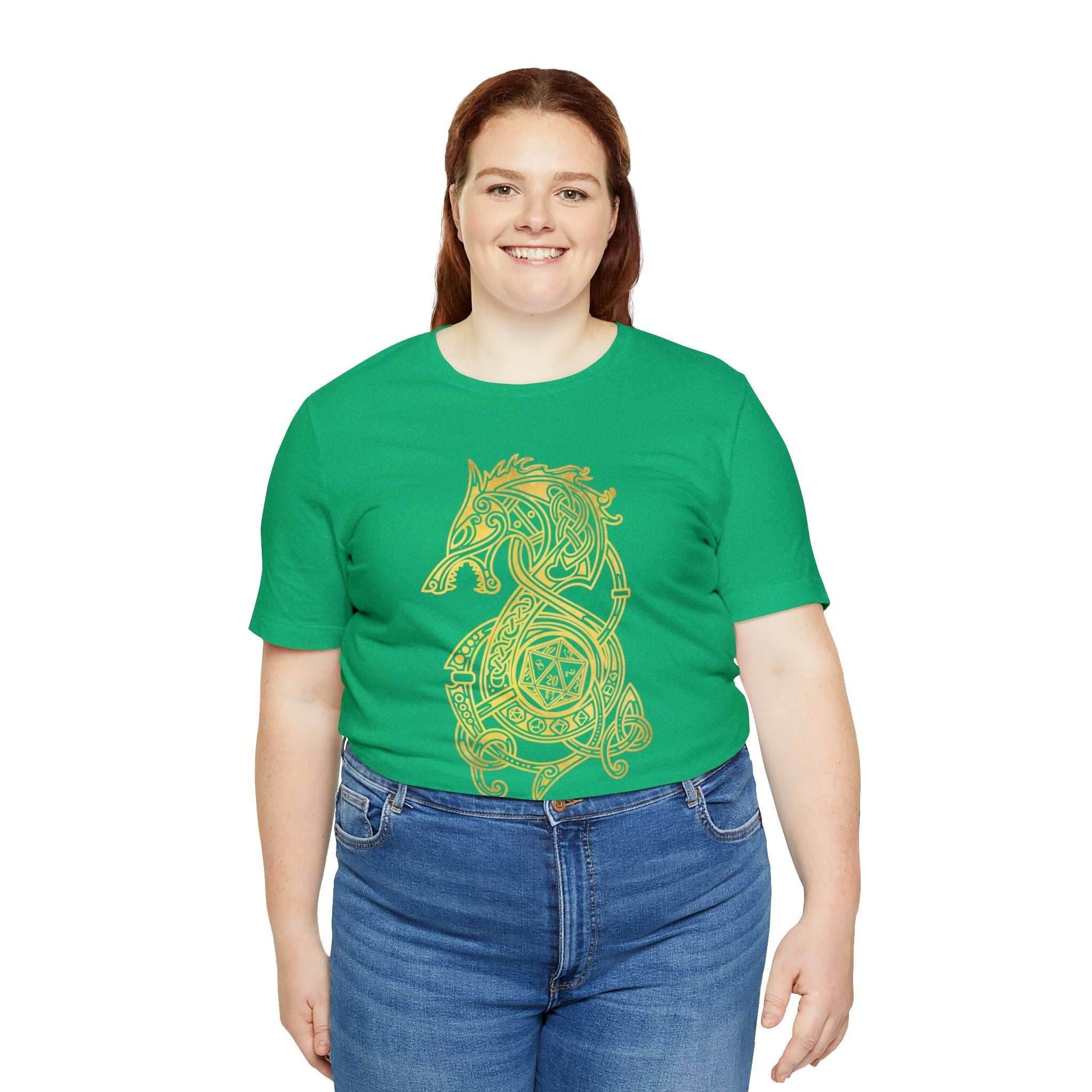 Golden Celtic Dice Dragon Shirt - Army / S