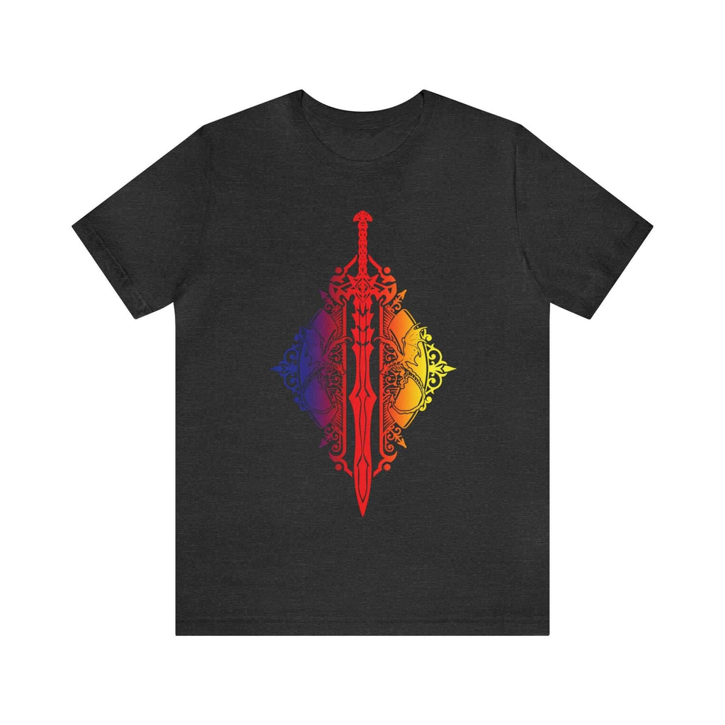 Sunset Ombre Dragon and Sword Shirt - Dark Grey Heather / S