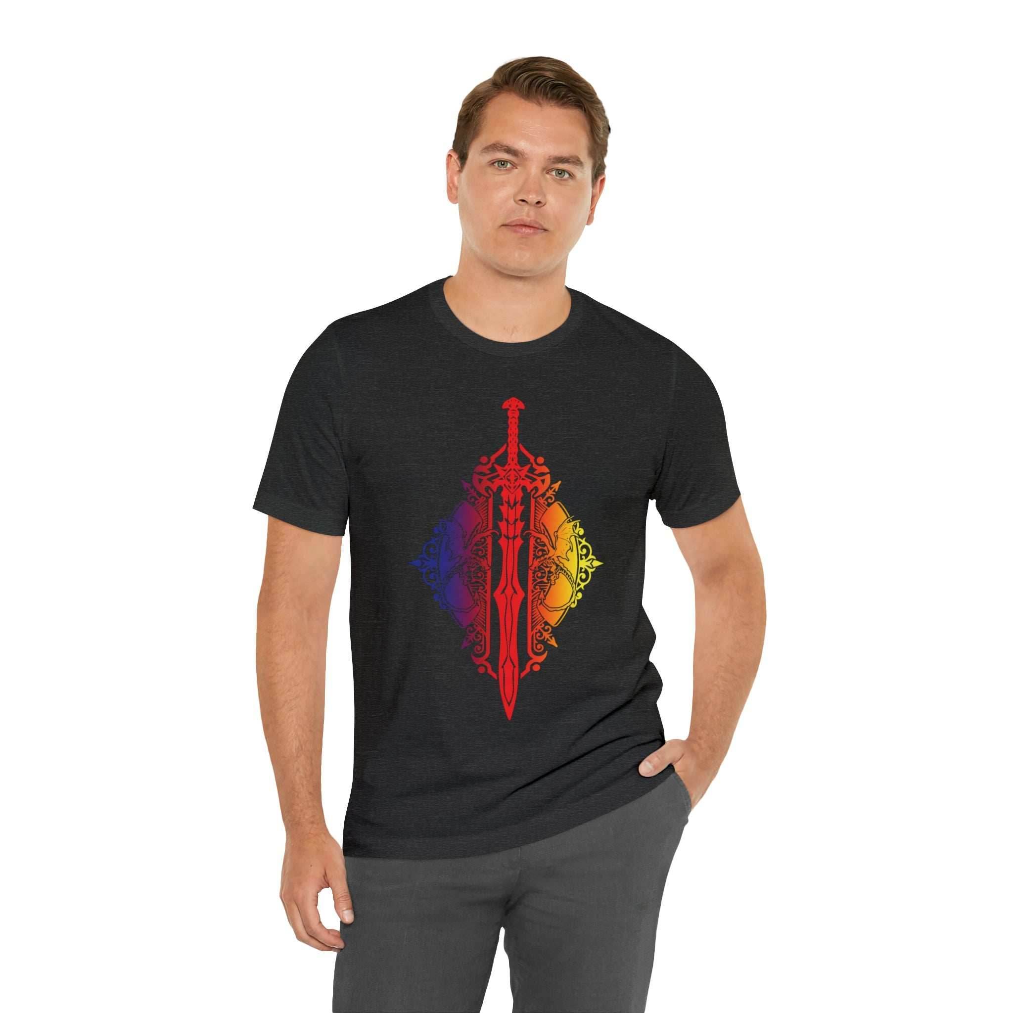 Sunset Ombre Dragon and Sword Shirt - Asphalt / S