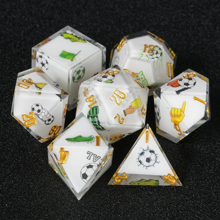 Football-Themed Resin Polyhedral D&D Dice Set+ Gold Lettering