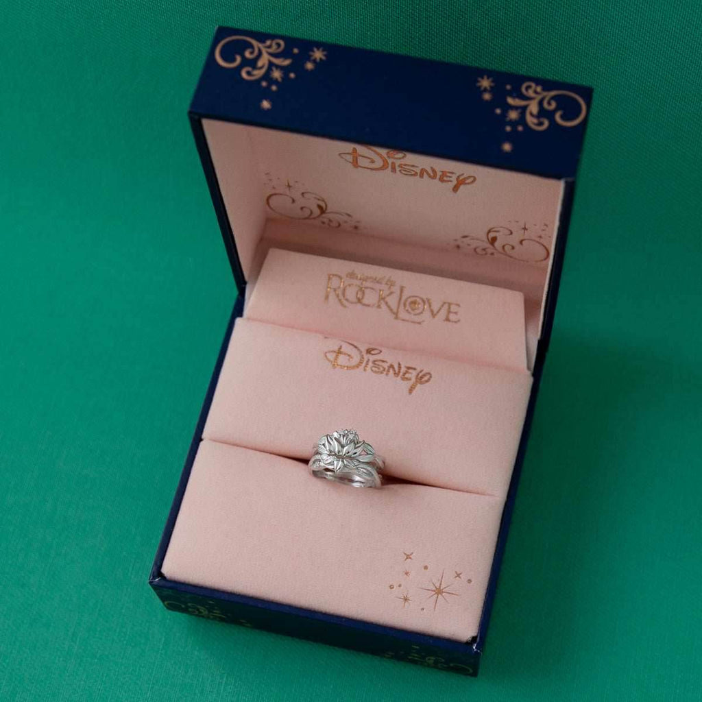 Disney X RockLove DISNEY THE PRINCESS AND THE FROG Tiana Water Lily Stacker Rings - Yellow Gold Plated / Size 5