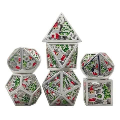 Metal Winter Holliday Santa 7-Dice Set (silver) - 