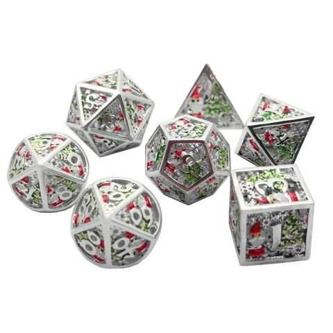 Metal Winter Holliday Santa 7-Dice Set (silver) - 