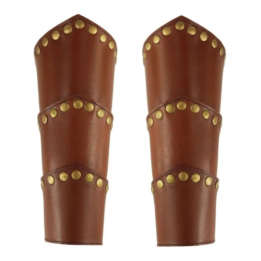 Brown Leather Viking Arm Bracer | Rugged Rivets & Adjustable Straps