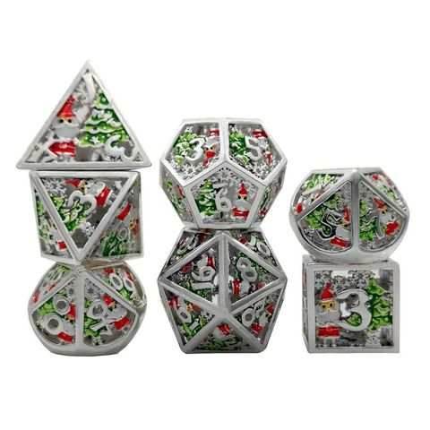 Metal Winter Holliday Santa 7-Dice Set (silver) - 