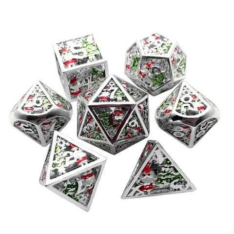 Metal Winter Holliday Santa 7-Dice Set (silver) - 