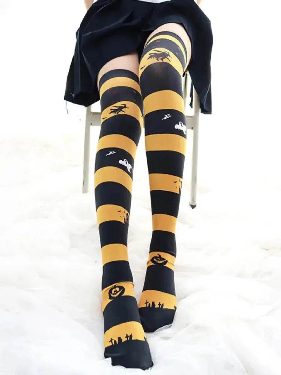 'Pumpkin Market' Limited Halloween Leg Tights - one sized / Pumpkin Carriage