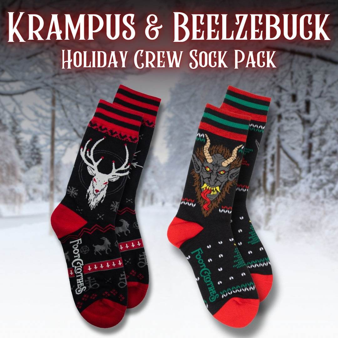 Krampus & Beelzebuck Holiday Crew Sock Pack | 2 Designs - 