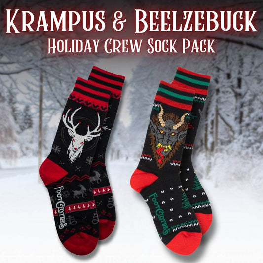 Krampus & Beelzebuck Holiday Crew Sock Pack | 2 Designs - 