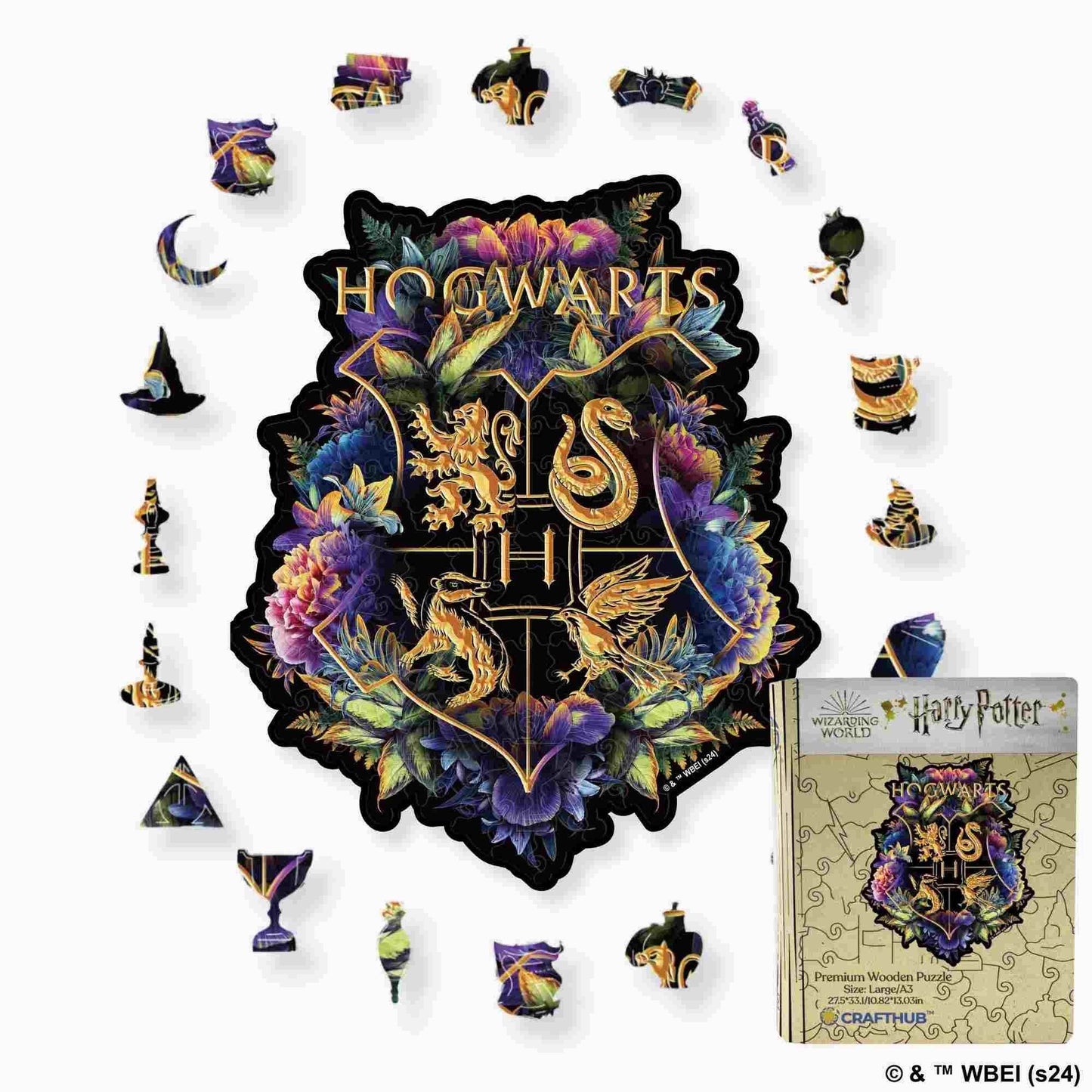 Harry Potter - Hogwarts Crest - Fine Oddities Wooden Jigsaw Puzzle - A4 + Wooden Gift Box