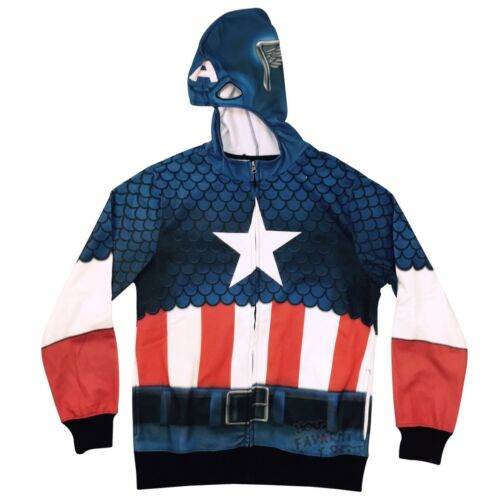Captain America Costume Sublimated Fleece Marvel Comics Adult Hoodie - S