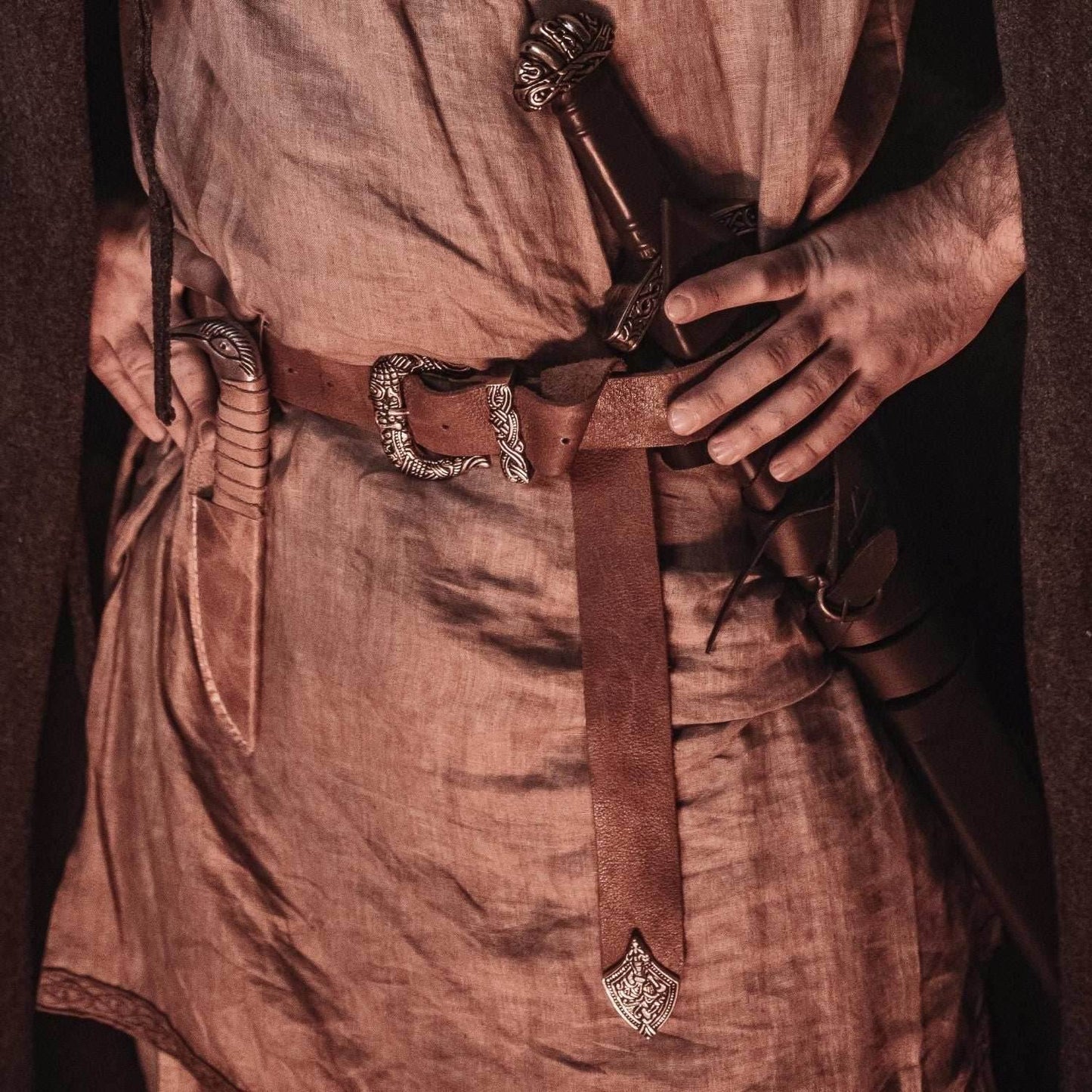 Brown Leather Belt with Brass Buckle & Tip - 