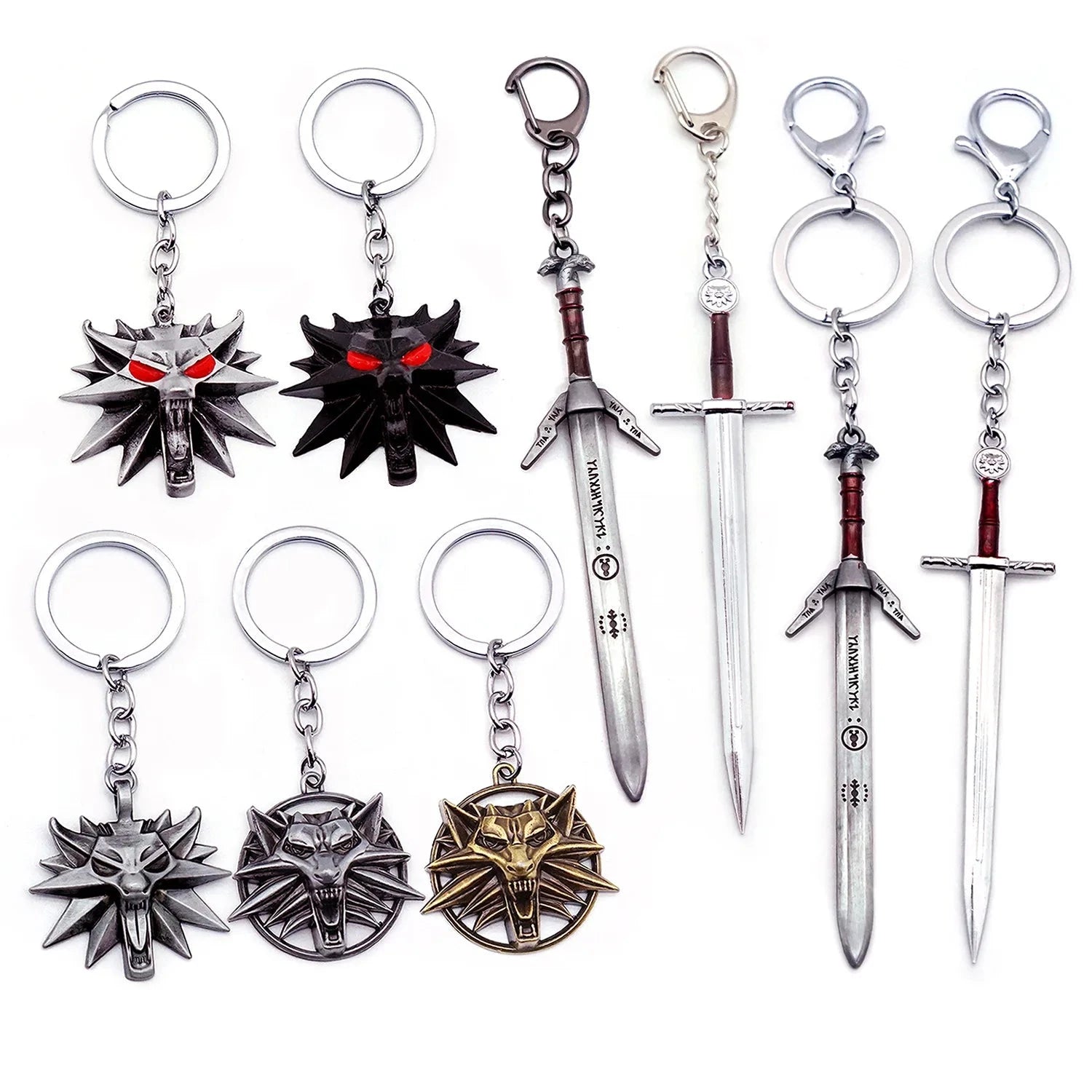 12cm|22cm Steel Sword Geralt of Rivia Wild Hunt Hearts of Stone Game Peripherals Wolf Head Medallion Pendant Keychain Decoration