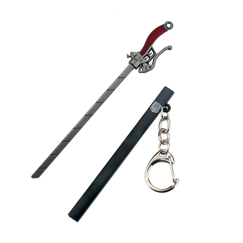 12cm Attack on Titan Levi Ackerman Weapon Model Keychain for Men Boy Stereomotor-Knife with scabbard Metal Key Ring Fans Jewelry