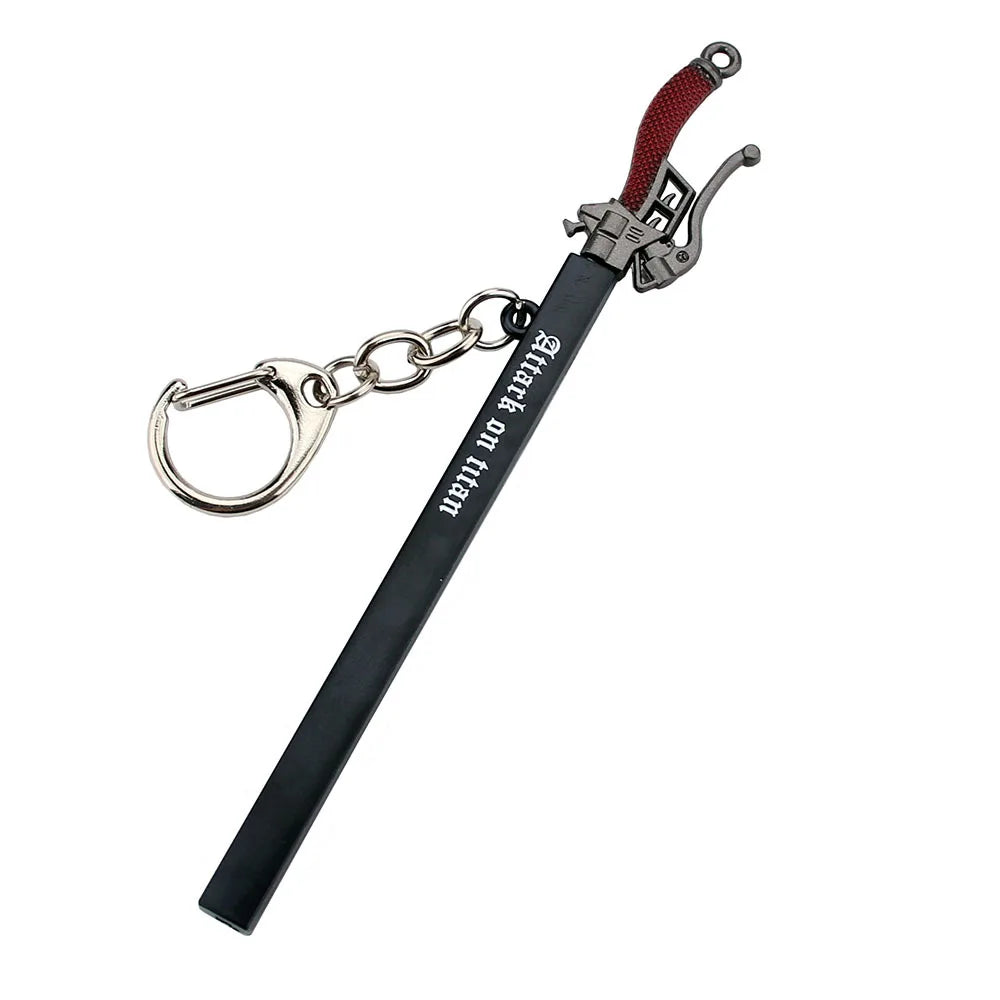 12cm Attack on Titan Levi Ackerman Weapon Model Keychain for Men Boy Stereomotor-Knife with scabbard Metal Key Ring Fans Jewelry