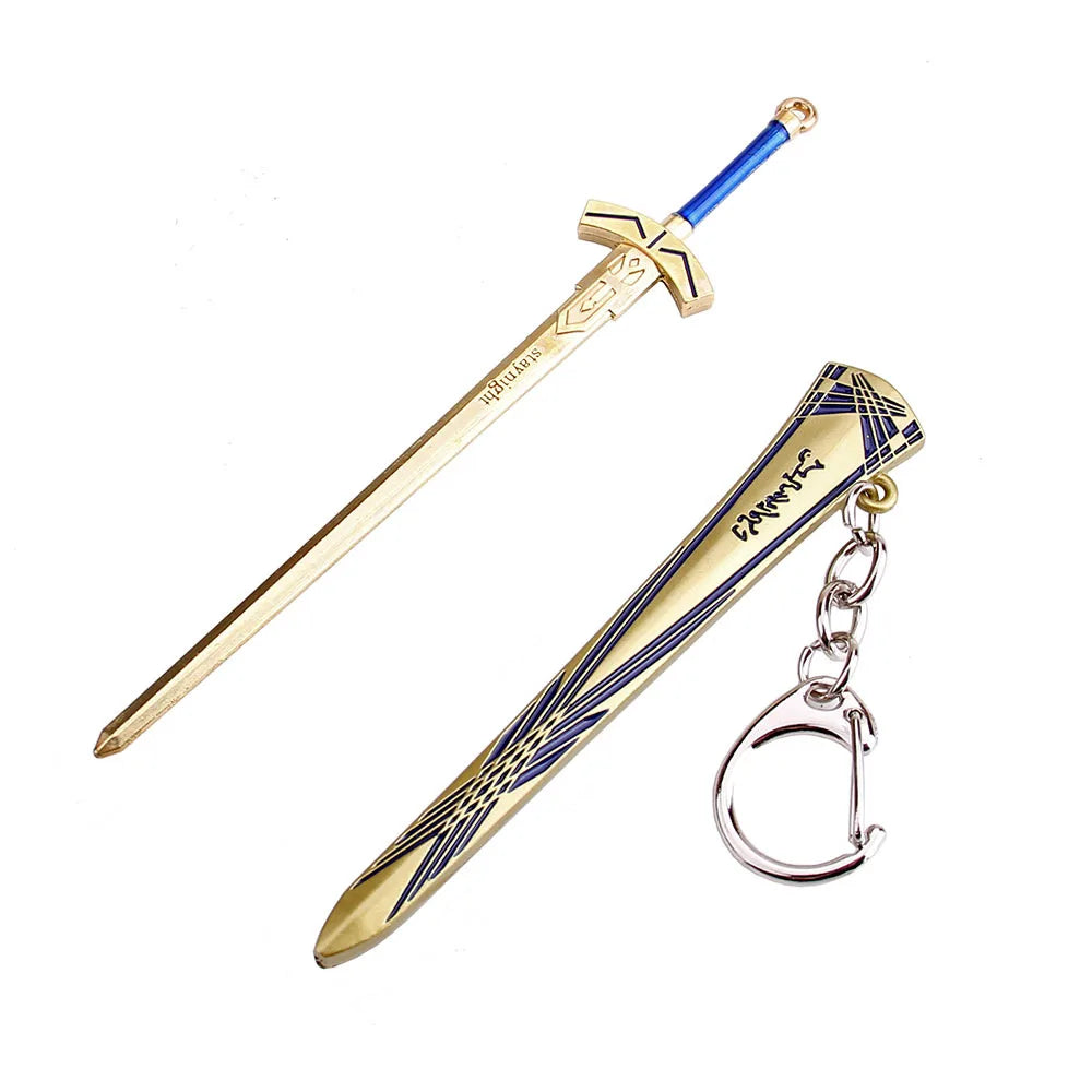 12cm Fate Stay Night Excalibur Model Pendant Keychain for Men Boys Caliburn Metal Enamel Key Ring Anime Fans Collectible Jewelry