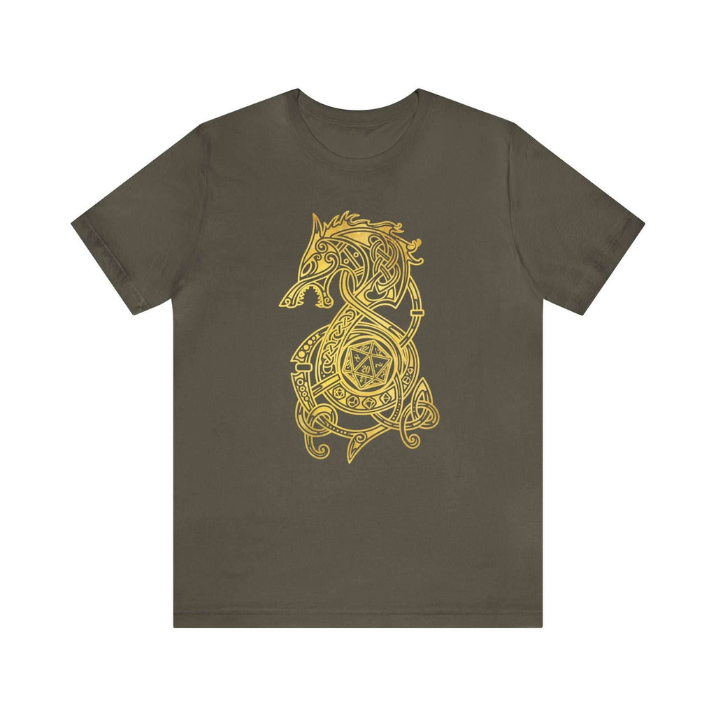Golden Celtic Dice Dragon Shirt - Army / S
