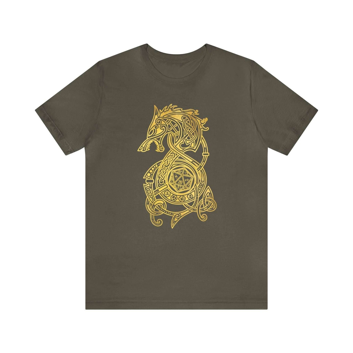 Golden Celtic Dice Dragon Shirt - Army / S