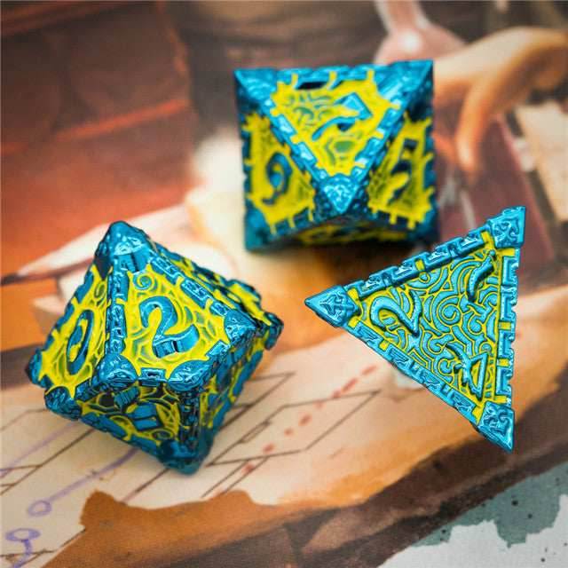 Blue and Yellow Metal Dice（Dagger of Venom）7-Dice Udixi RPG - 