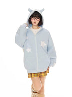 'Angels Here' Streetstyle Kawaii Star Pattern Angel Wings Hoodie - black / m