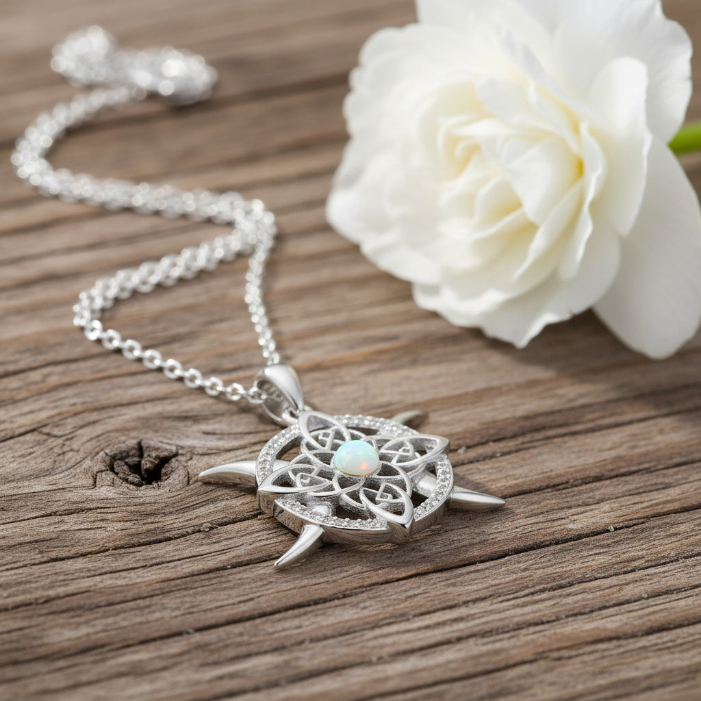 Opal-Encrusted Diamond Celtic Knot Necklace