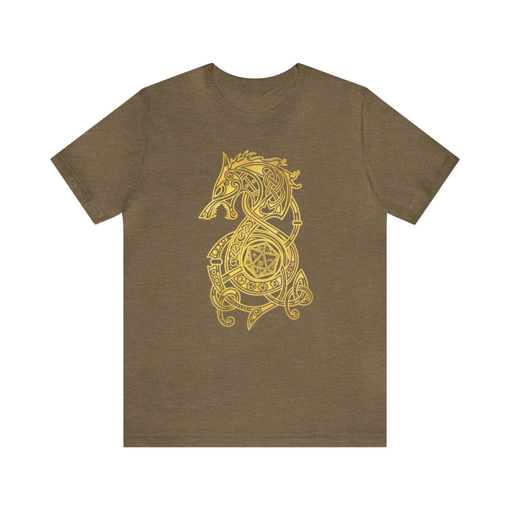 Golden Celtic Dice Dragon Shirt - Heather Olive / S