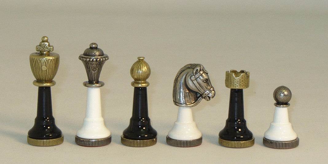 Chess Pieces - Black & White Metal Zinc and Wood Chess Pieces - 