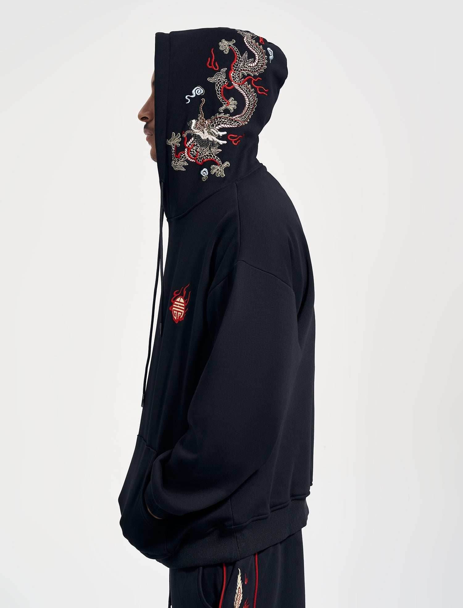 KH9190 Dragon Embroidery Hoodie - Black / S