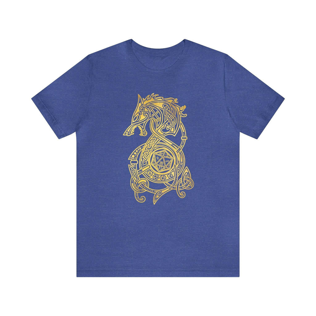 Golden Celtic Dice Dragon Shirt - Heather True Royal / S