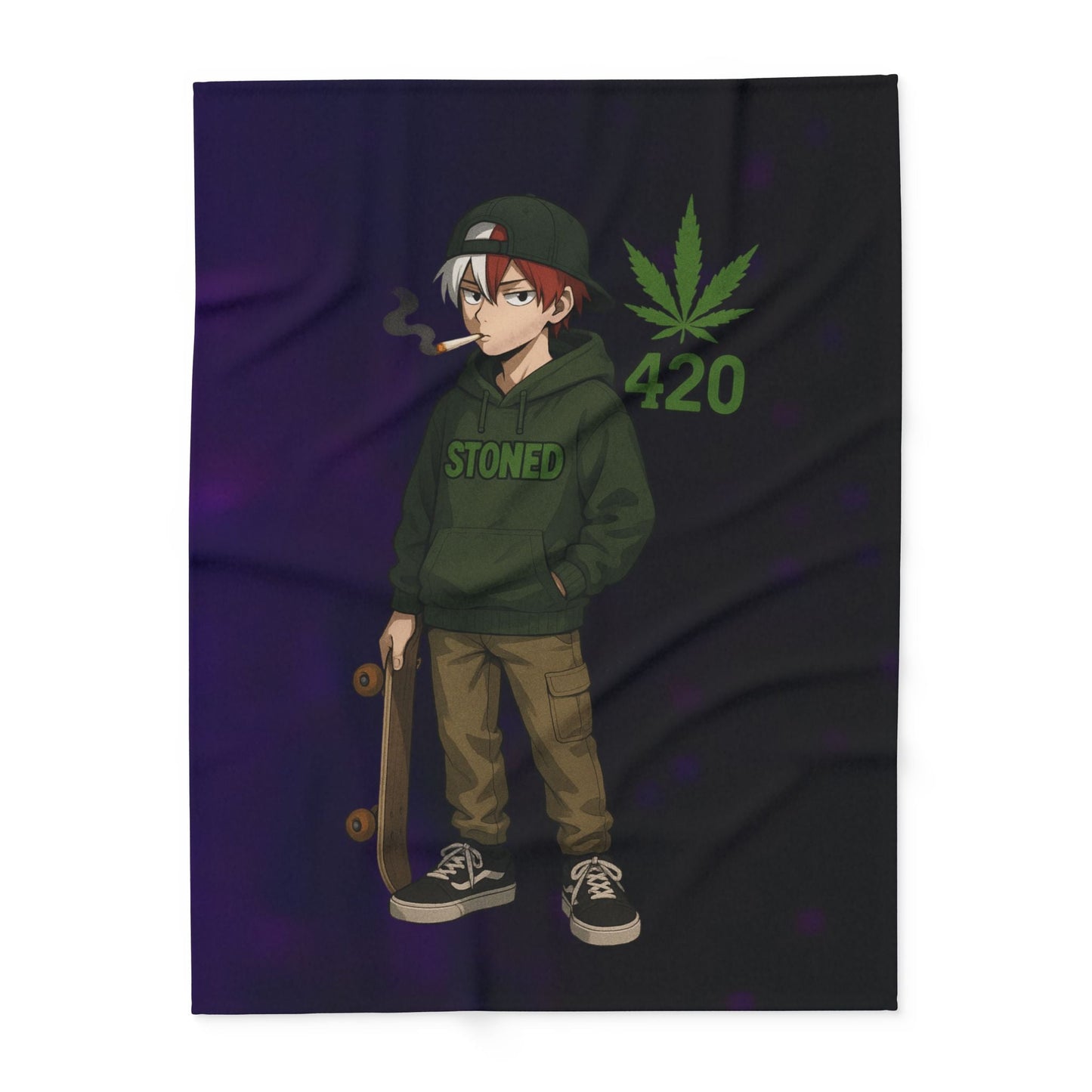 Stoner Vibe hero school Fleece Blanket, Cozy Blanket for Chill Sessions, Anime Décor, 420 Gift, Skater Style Blanket, Warm Throw