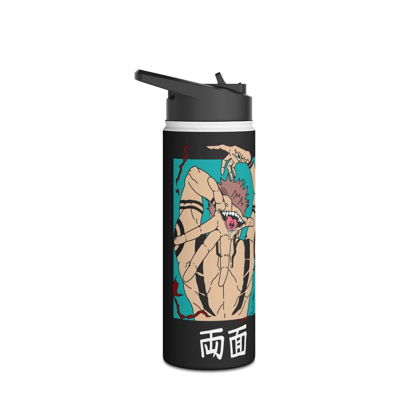 Stainless Steel Sukuna Anime Insulated Water Bottle With Standard Lid - 18oz / Black