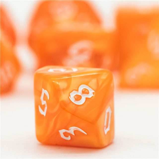 Orange Macaron 7-Dice Blend Set w/White Numbers - 