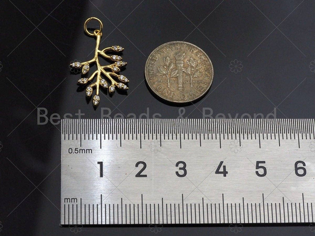 Clear CZ Micro Pave Life Tree Shape Pendant,Cubic Zirconia Tree Charm,Gold/Silver/Rose Gold Tone,15x22mm,Sku#Y347