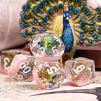 Peacock + Pink 7-Dice Set w/White Numbers Dnd Dice Set - 