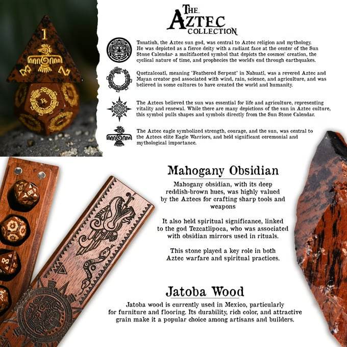 Aztec Mahogany Obsidian Stone Dice Set - Dice Around the World Collection - 