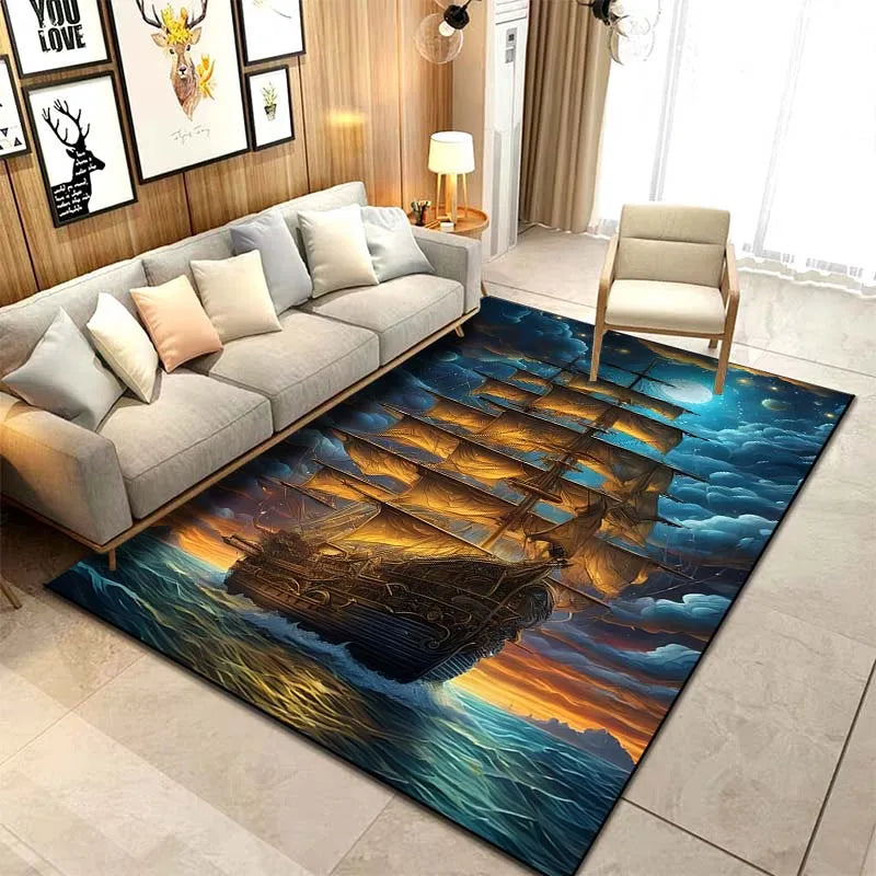 15 Sizes ghost Ship Pirate Ship Pattern Rug Carpets Bedroom Living Room Bathroom Mat Creative Door Mat Cloakroom Decor Area Rug