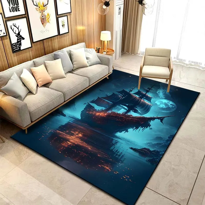 15 Sizes ghost Ship Pirate Ship Pattern Rug Carpets Bedroom Living Room Bathroom Mat Creative Door Mat Cloakroom Decor Area Rug