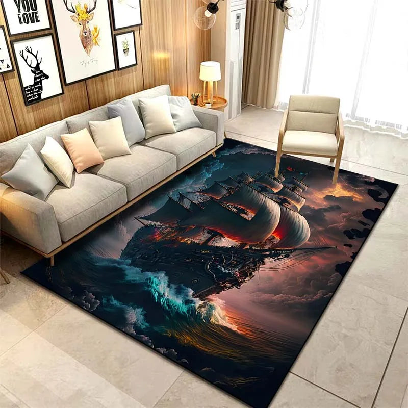 15 Sizes ghost Ship Pirate Ship Pattern Rug Carpets Bedroom Living Room Bathroom Mat Creative Door Mat Cloakroom Decor Area Rug