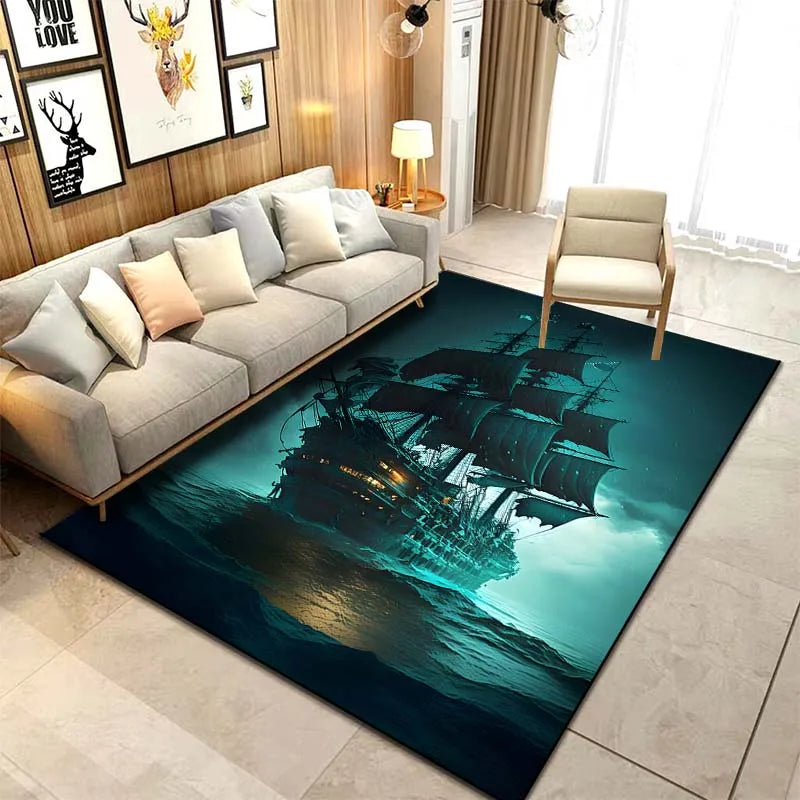 15 Sizes ghost Ship Pirate Ship Pattern Rug Carpets Bedroom Living Room Bathroom Mat Creative Door Mat Cloakroom Decor Area Rug