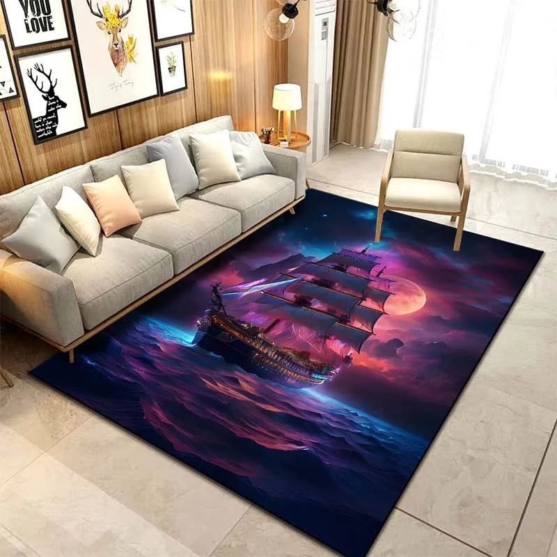 15 Sizes ghost Ship Pirate Ship Pattern Rug Carpets Bedroom Living Room Bathroom Mat Creative Door Mat Cloakroom Decor Area Rug