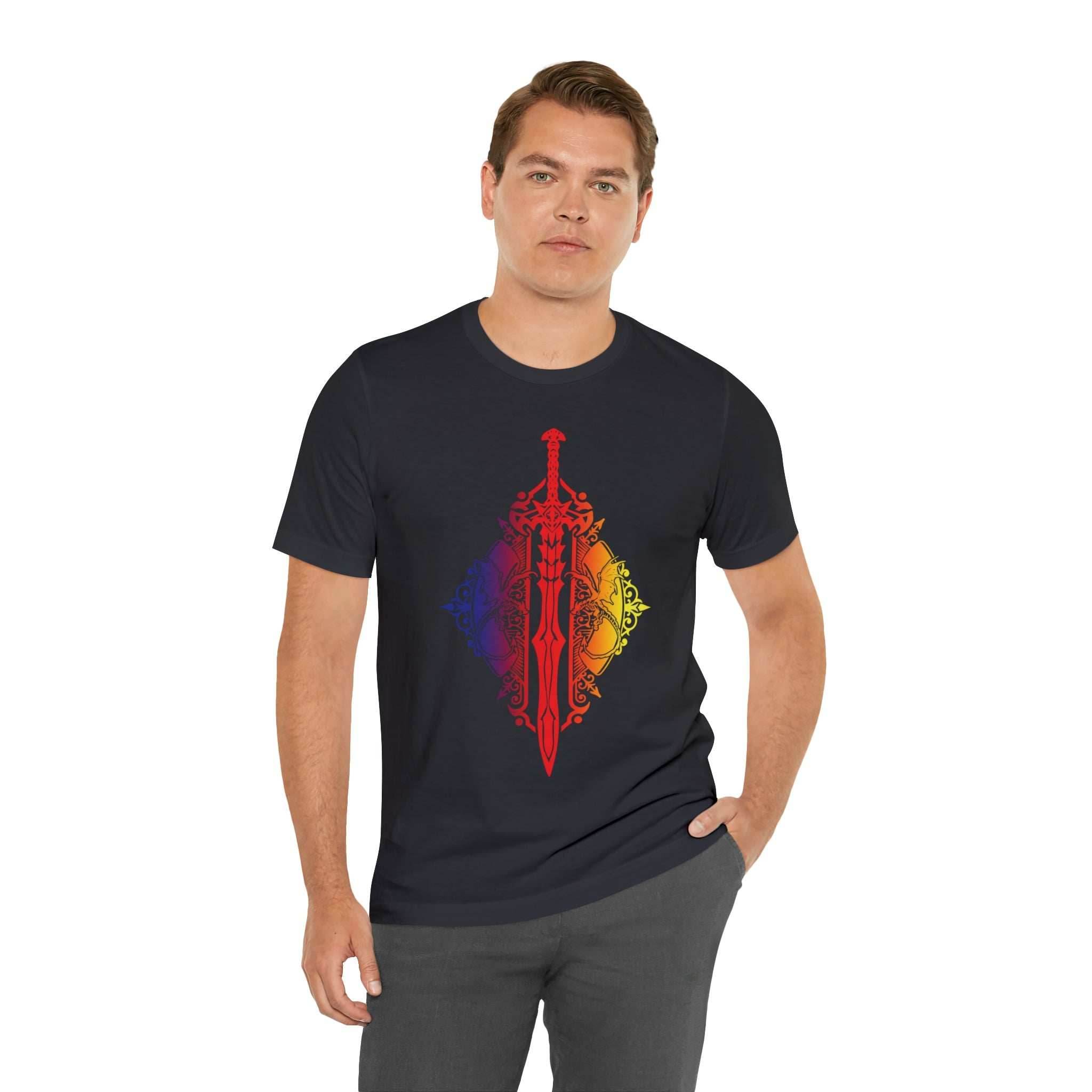 Sunset Ombre Dragon and Sword Shirt - Asphalt / S