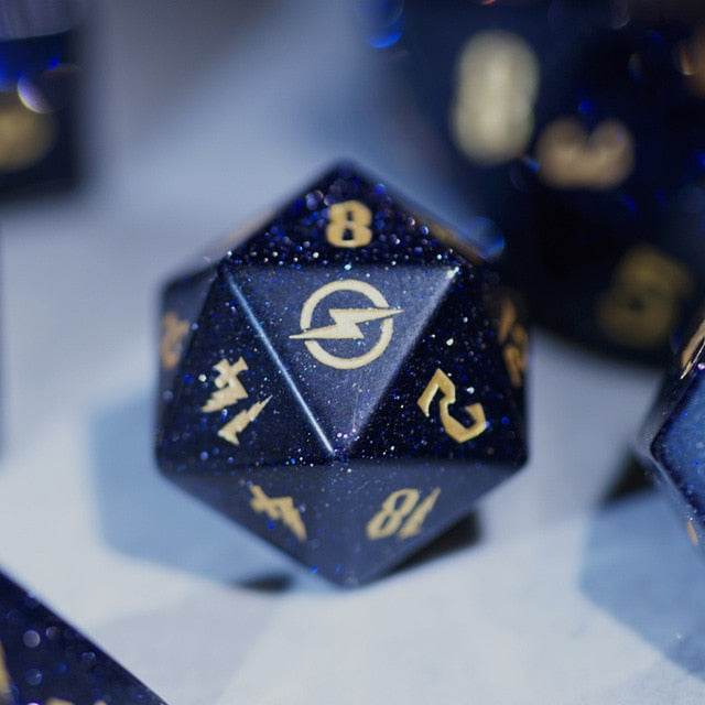 Blue sandstone faceted dice-DungeonDice1