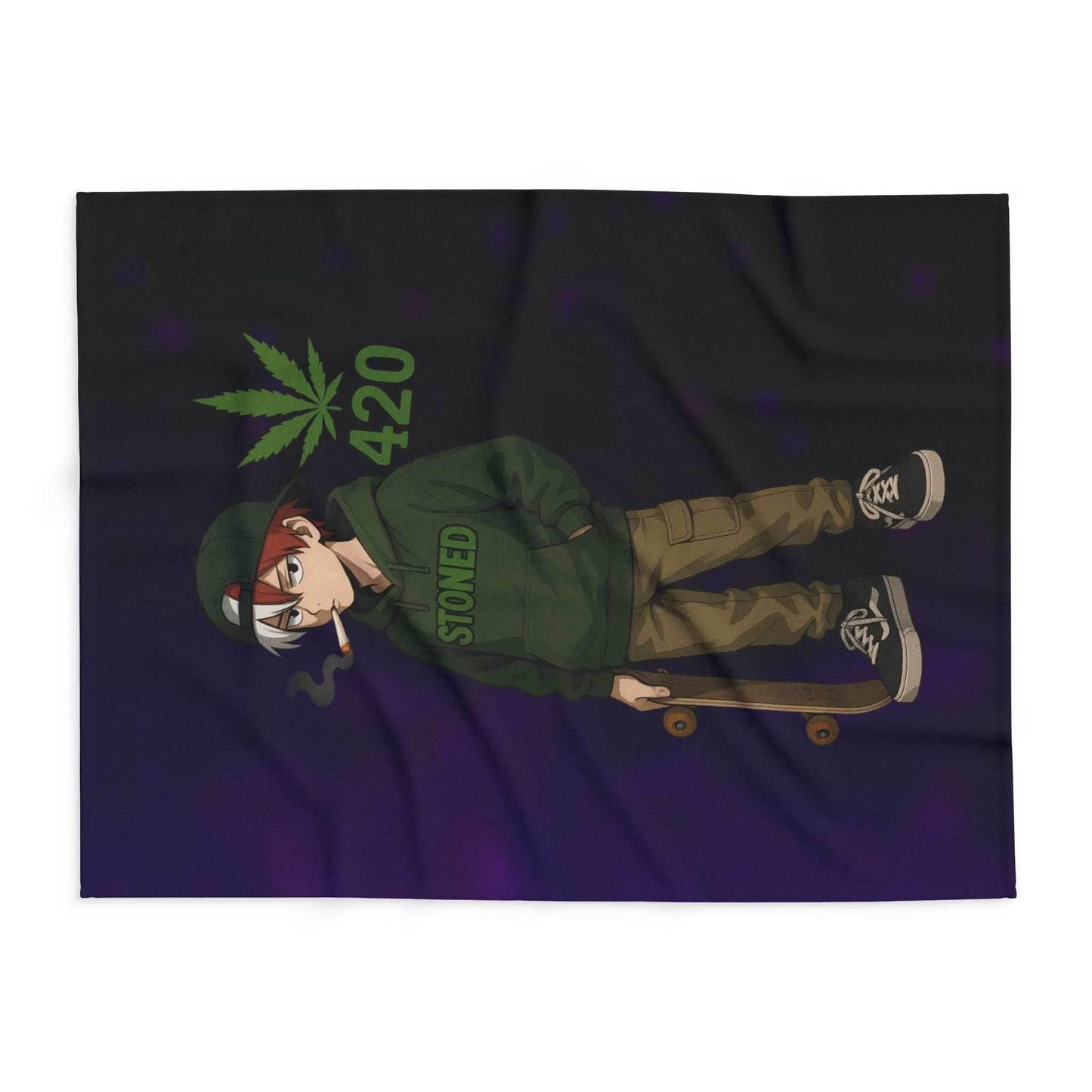 Stoner Vibe hero school Fleece Blanket, Cozy Blanket for Chill Sessions, Anime Décor, 420 Gift, Skater Style Blanket, Warm Throw - 30'' × 40''