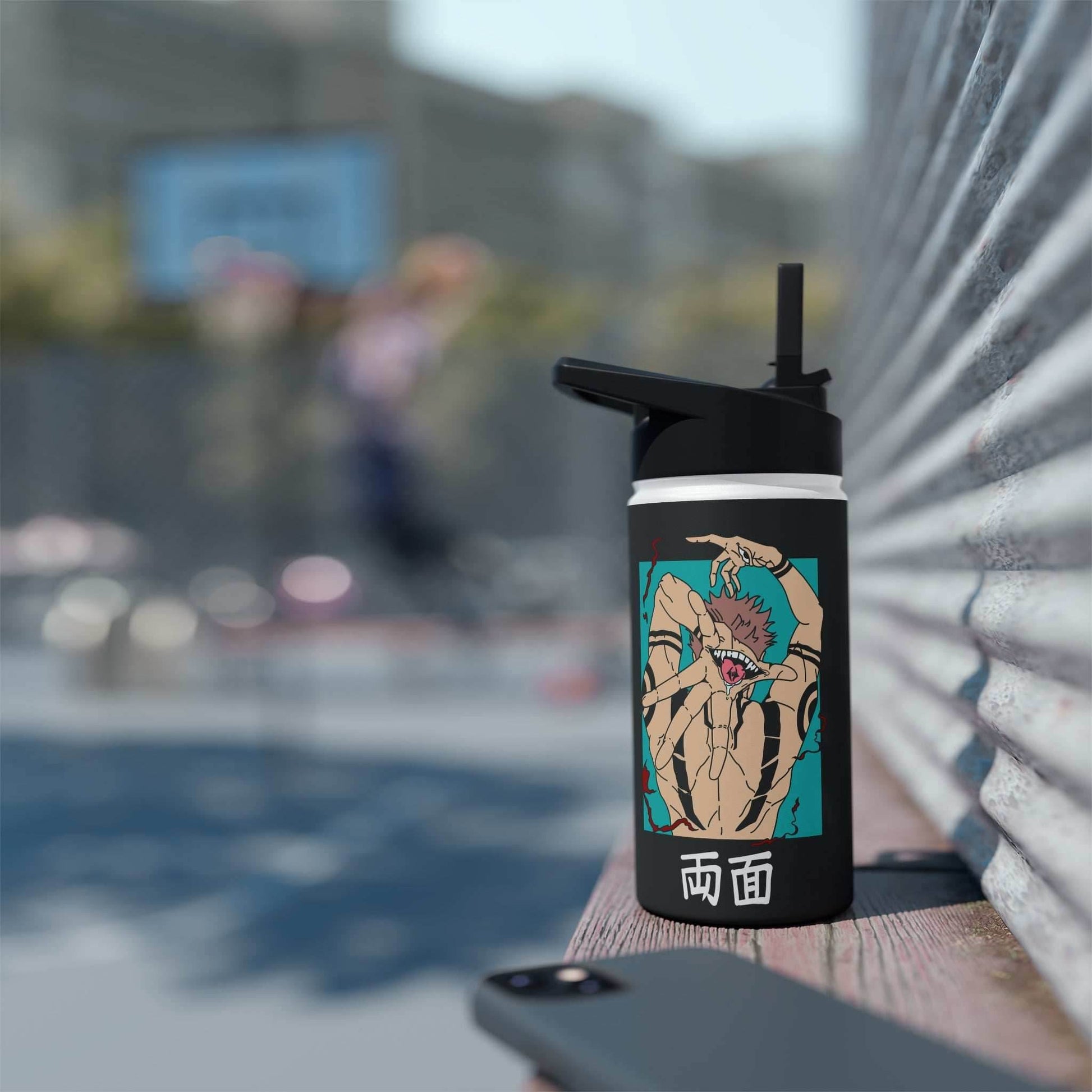 Stainless Steel Sukuna Anime Insulated Water Bottle With Standard Lid - 12oz / Black