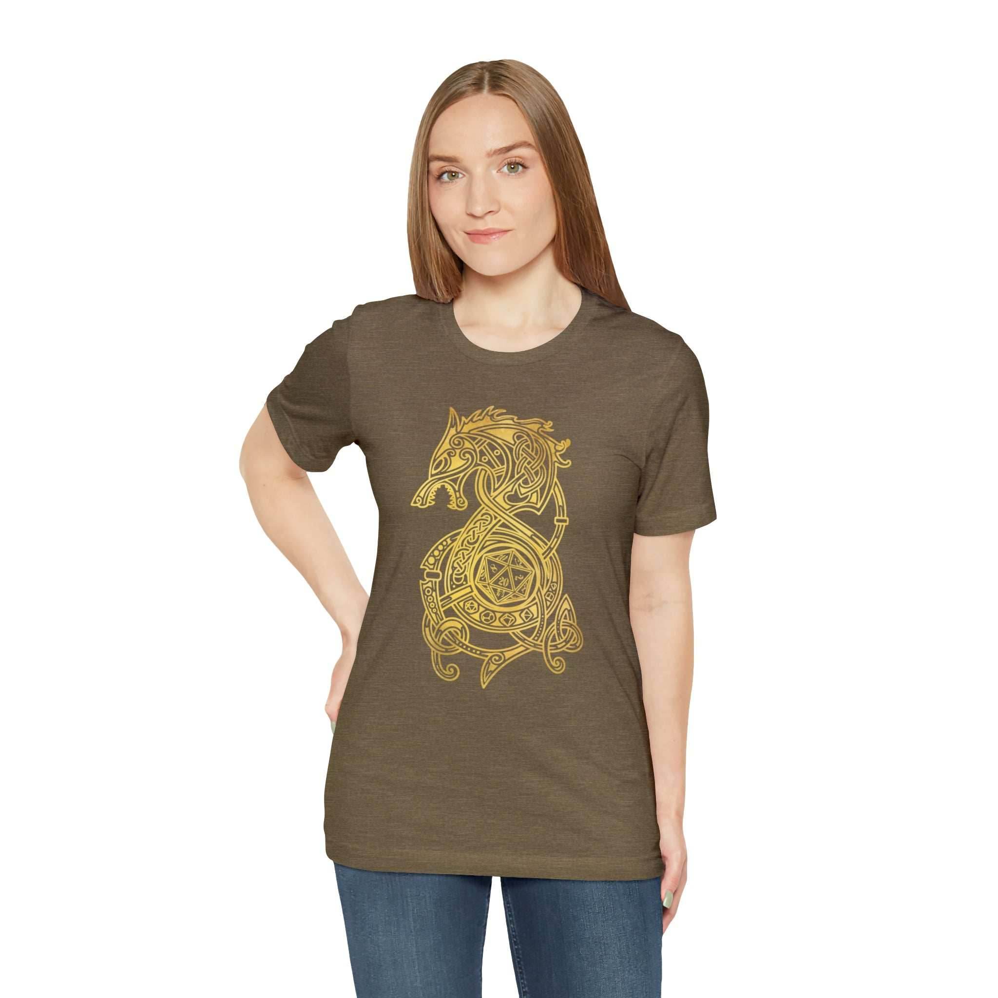Golden Celtic Dice Dragon Shirt - Army / S