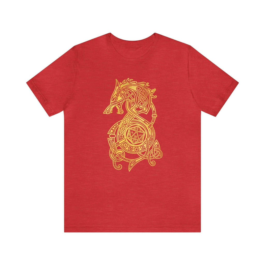 Golden Celtic Dice Dragon Shirt - Heather Red / S