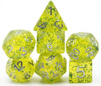 Green Cloud Brocade Powder 7-Dice Dnd Dice | Glitter w/Silver Numbers Set - 